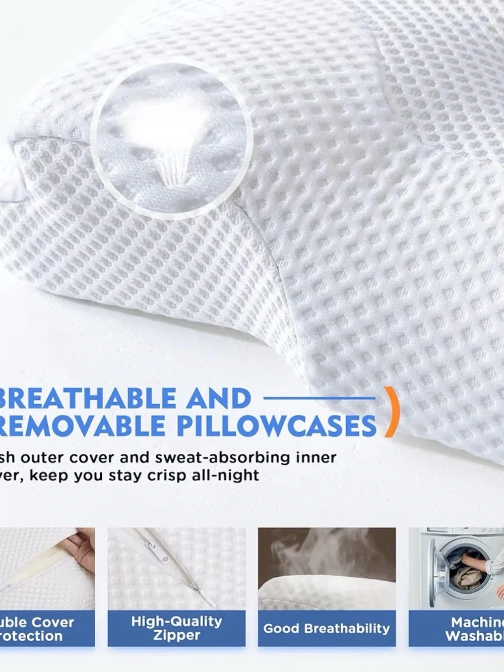 Cervical Pillow for Neck Pain Relief, Hollow Design Odorless Memory Foam Pillows